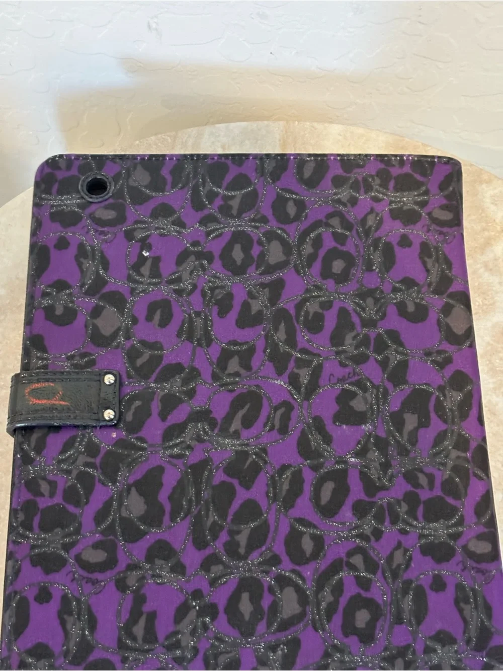 Coach Purple Leopard Print Tablet Folio Case with Turn-Lock Closure